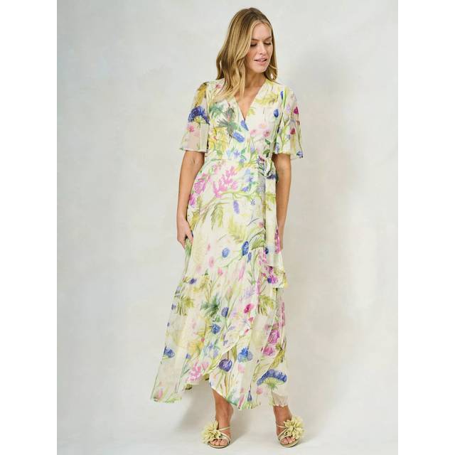 Hope & Ivy The Valentina Floral Chiffon Wrap Maxi Dress, White/Multi