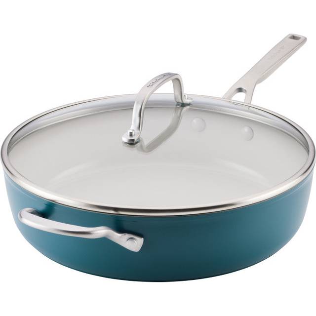 5-Quart Hard-Anodized Ceramic Induction Nonstick Saute Pan with Lid and Helper Handle - Agave Blue