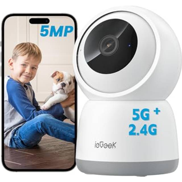 ieGeek 5MP Indoor Home Security Camera with 2.4/5GHz, WiFi Smart Pet Camera with App, Plug-In Night Vision, 360?PTZ, Automatic Tracking, Two-way Talk,