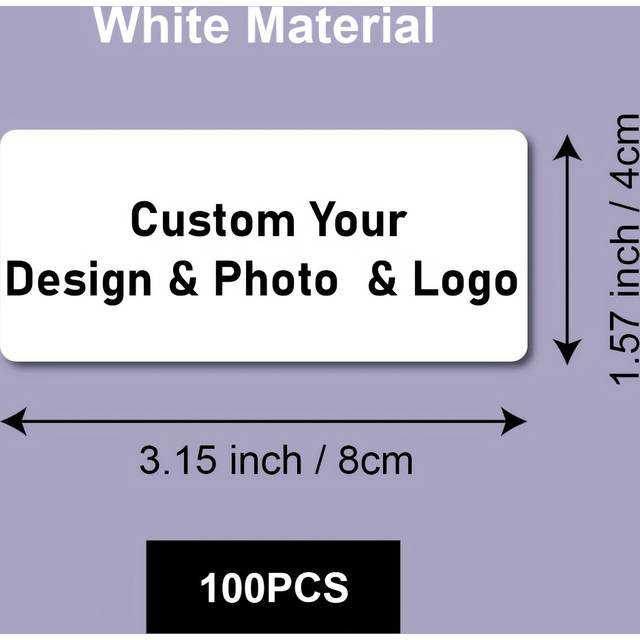 TEMU 100pcs 2x4cm/3x5cm/4x8cm Custom Printing White Silvery Vinyl Rectangle Logo Stickers, Personalized Printed Barcode Label, Customized Bar Code Tag For Business