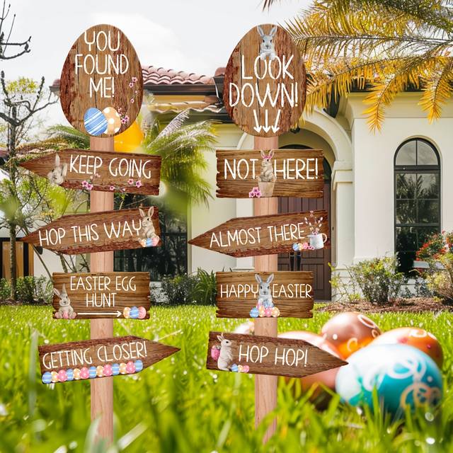 TEMU 20pcs Vintage Bunny Yard Signs Outdoor Decorations For Garden Lawn Patio Hunt Party Supplies Props