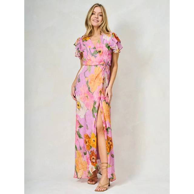 Hope & Ivy The Bella Floral Wrap Maxi Dress, Pink/Multi