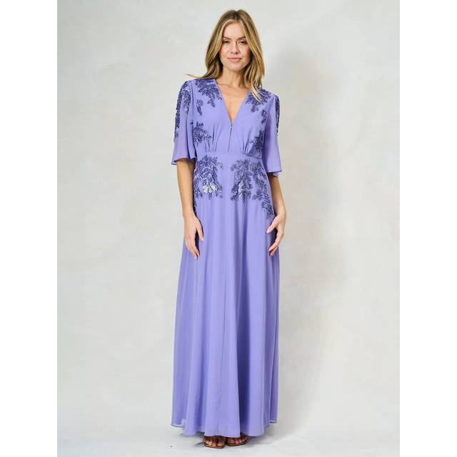 Hope & Ivy The Hartley Floral Embellished Maxi Dress, Purple Periwinkle