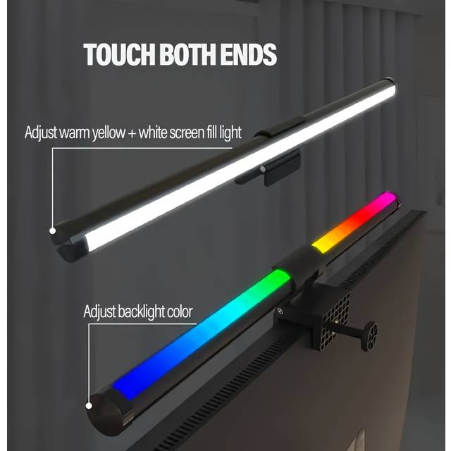 TEMU A 44 Cm Led Rgb Backlight Monitor Light Bar, Usb Monitor Lamp With Temperature , Eye-friendly, No Screen Glare, Dimming And Touch Control, Suitable For Home Office, Black.