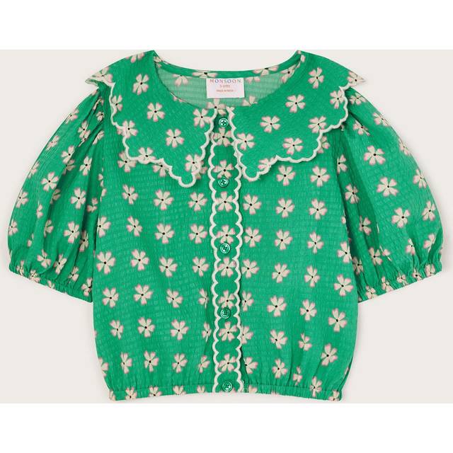 Monsoon Kids' Floral Collar Blouse, Green