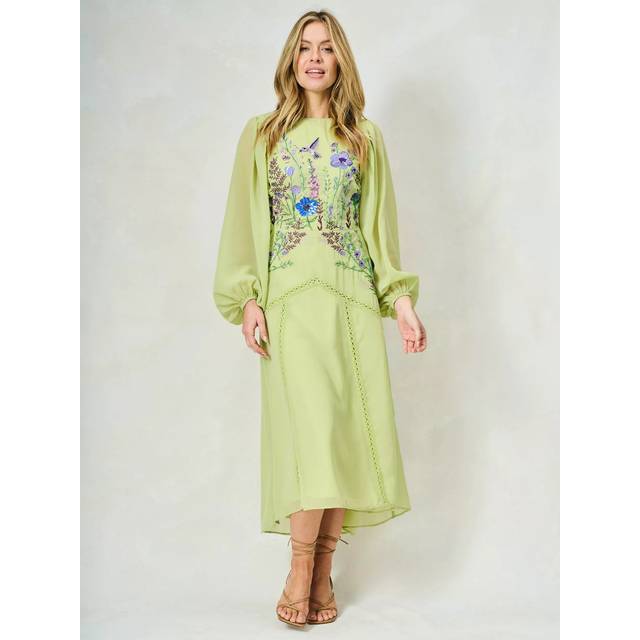 Hope & Ivy The Natalia Sequin Floral Embellished Georgette Maxi Dress, Lime