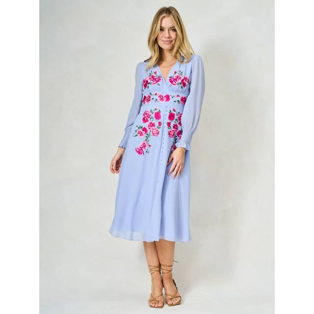 Hope & Ivy The Isabel Embroidered Floral Dress, Light Blue And Pink
