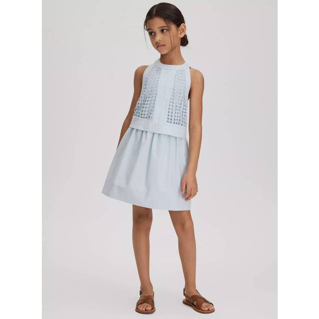 Reiss Girls Blue Kids Eden Embroidered Stretch-woven Dress 4-13 Years 5-6