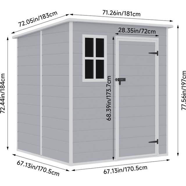 TEMU Grey Large Plastic Garden Shed Outdoor Storage Shed With Door And Window, Temporary, Not For Permanent Purposes, Removable