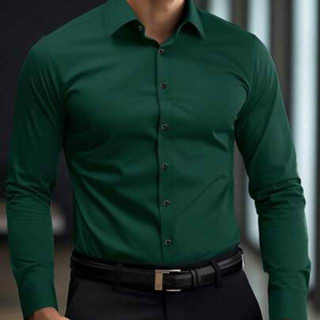 SHEIN Men&#39;s Fashion Casual Business Commuting Men&#39;s Stand-Up Collar Solid Color Button Long Sleeve Shirt, Men&#39;s Formal Shirt, Men&#39;s Solid Color Shirt. Suita