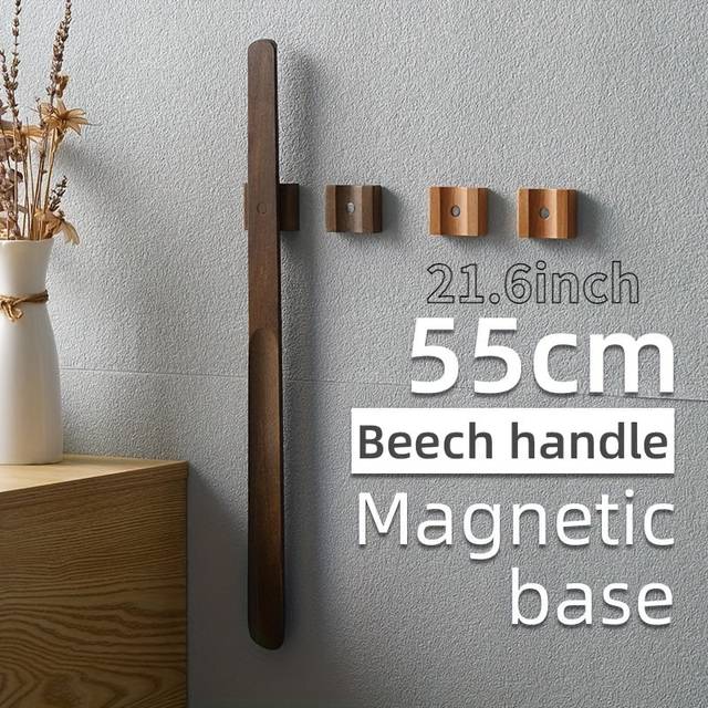 TEMU 1pc Wooden Long Handle Magnetic Shoehorn, Long Shoe Spoon Horn For Shoes Wear, Shoe Easier