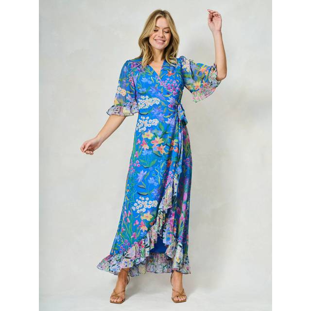 Hope & Ivy The Avaline Floral Wrap Maxi Dress, Blue/Multi