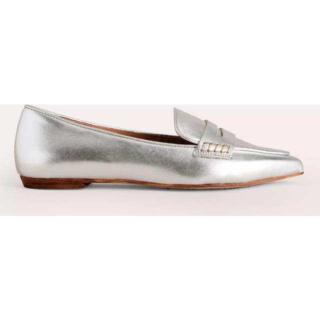 Boden Leather Pointed Loafers, Silver