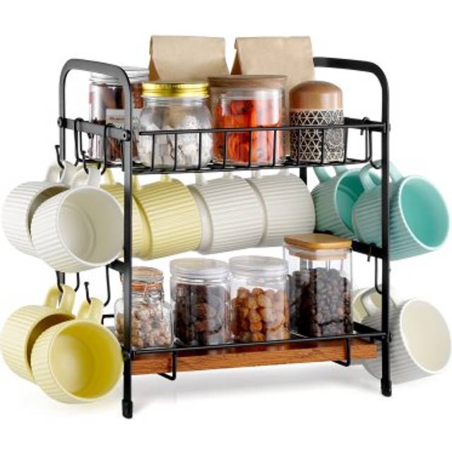 VEVOR 2 Tier Coffee Bar Organizer for Countertop w/ 12 Movable Hooks Mug Holder
