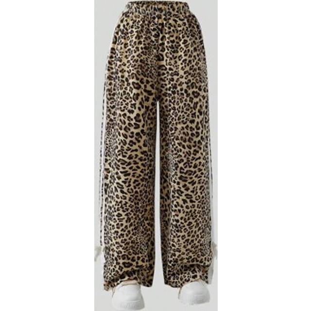 SHEIN Youth Casual All-Match Versatile Streetwear Leopard Print White Trim Bow 3D Wide Leg Loose Pants,Holiday,Summer,Travel