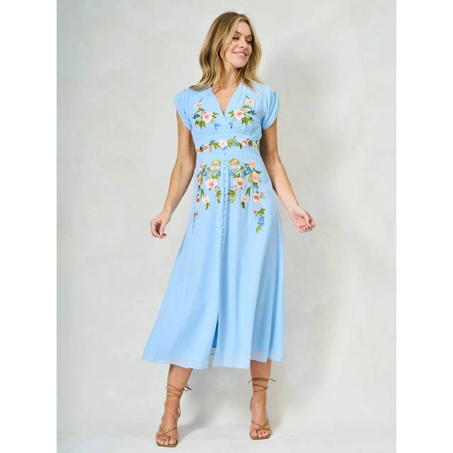 Hope & Ivy The Maude Embroidered Floral Dress, Light Blue/Multi
