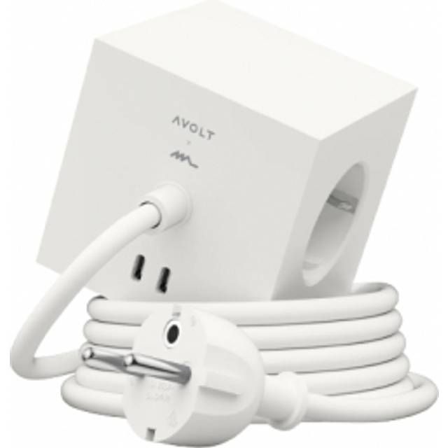 Avolt Stikdåser - Square 1 w/30W Dual USB-C & Magnetic Base 1,8m ML Edition White Avolt