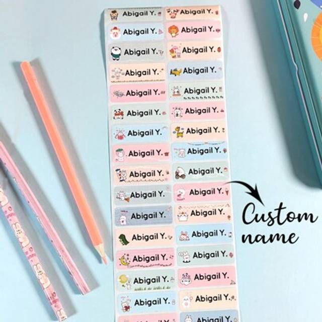 SHEIN 100pcs Customized Name Stickers For School Stationery, Various Cartoon Animal Labels Waterproof Personalized Tags Waterproof, Seal, No-Iron, Reusable,