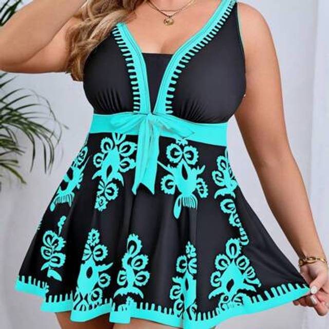 SHEIN Plus Size Swimsuit Dress, Spaghetti Strap, Fashion, Suitable For Summer