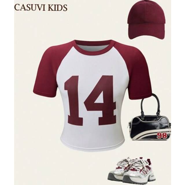 SHEIN 1pc Teen Girl&#39;s Comfortable Street Style Fashion Cropped Short Sleeve T-Shirt With Number Print, Summer New Arrival