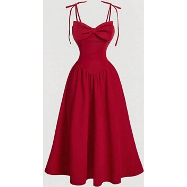 SHEIN Teen Girl Red Cute Vintage Bow-Knot Decor , Party Dress For Girl Princess Costume Thanksgiving Girl Outfit ,Dress Masquerade Ball Dress,Valentine&#39;s Da