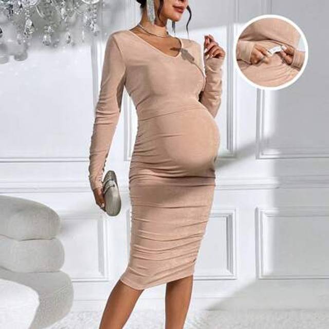SHEIN Maternity Solid Ruched Tee & Adjustable Waist Skirt