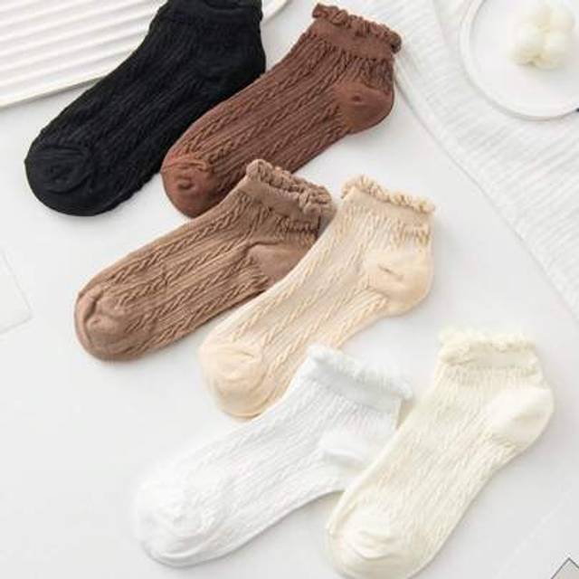 SHEIN 1/5 Pairs Japanese Cute Lace Trim Ankle Socks, Sweet Lolita Style, White