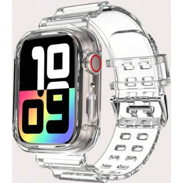 SHEIN 2 In 1 Clear Sport Band With Bumper Case Compatible With Apple Watch Band 40mm 41mm 42mm 38mm 44mm 45mm 46mm 49mm, Women Men Transparent TPU Strap Com