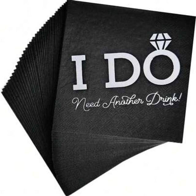 SHEIN 20/40/80pcs Black And Silver Wedding Napkin,I DO Need Another Drink Cocktail Napkins,Beverage Cake Dessert Paper Napkins Disposable For Wedding Engage