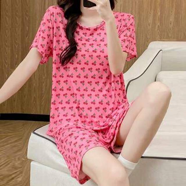 SHEIN 2pcs Pajama Set, Short Sleeve Loungewear Set, Fashionable And Cute Sleepwear, Suitable For Indoor And Outdoor Wear, Spring/Summer/Autumn
