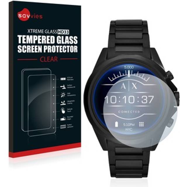 Savvies Armoured Glass compatible with Emporio Armani Exchange Smartwatch AXT2002 Tempered Glass Screen Protector [Shockproof, 9H Ultra Hard]