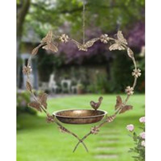 Vintage Butterfly Hanging Heart Outdoor Garden Decor Bird Feeder - Gold - One Size