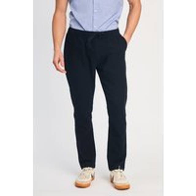 Linen Blend Cuffed Trousers - Navy - M