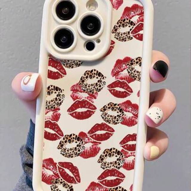 Läppar 1 st Vit leopard läpptryck Stötsäkert anti-fingeravtryck heltäckande telefonfodral, kompatibel med Iphone 11, 13, 12, 14, 15, 12 Pro, 12 Pro Ma - Multifärgad (Multi-size)