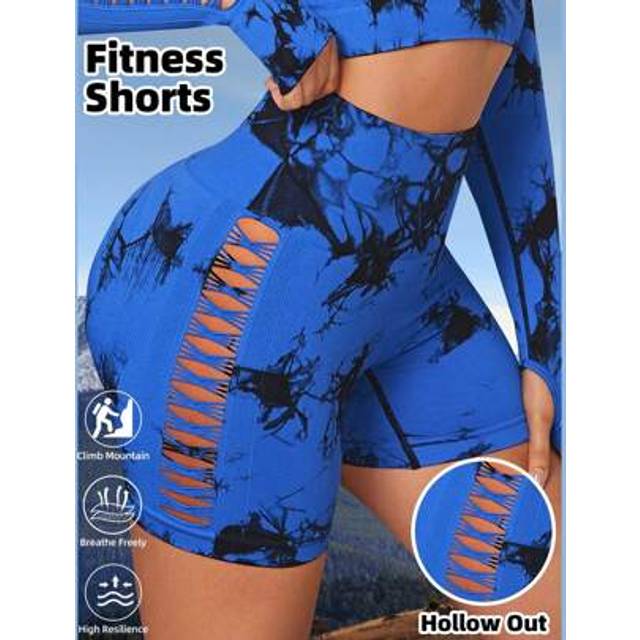 SHEIN [Pre-Release] Spring/Summer Tie-Dye Hollow Sides Outdoor Exercise Shorts, Seamless High Waist Lifting Sports Fitted Shorts