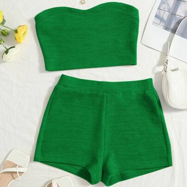 Soleia Ribbed Knit Tube Top & Cycling Shorts