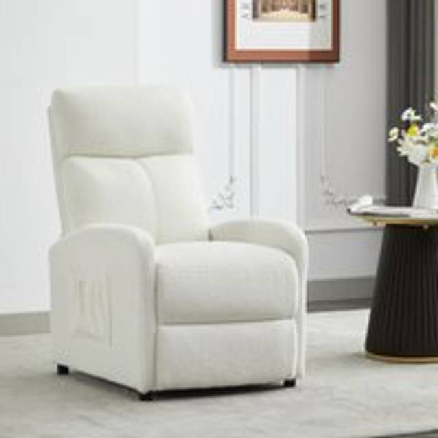 Mcc Direct - Push Back Recliner Chair w/Lumbar Support, Padded Backrest and Side Pocket cream soft fabric