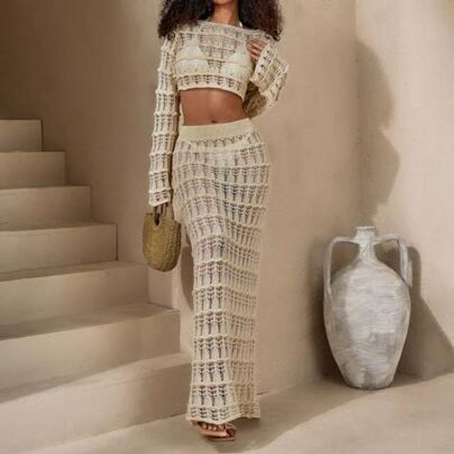 SHEIN Hook-And-Loop Jacquard Hollow Two-Piece Blouse