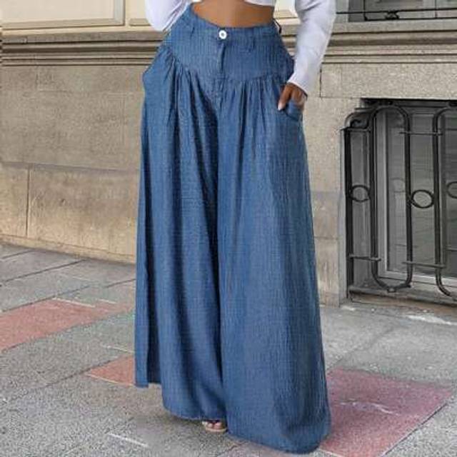 SHEIN Women Solid Color Pleated High Waist Wide Leg Casual Loose Long Pants, Suitable For Spring/Summer