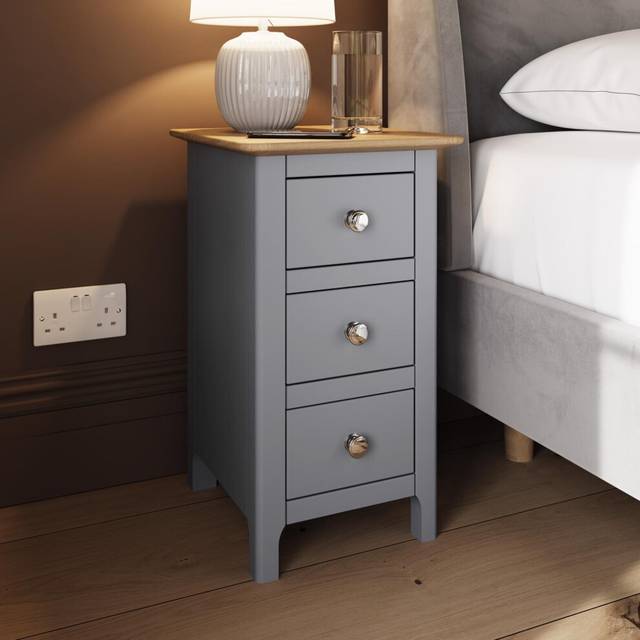 FWStyle Taberno Slim 3 Drawer Grey Oak Assembled Bedside Table