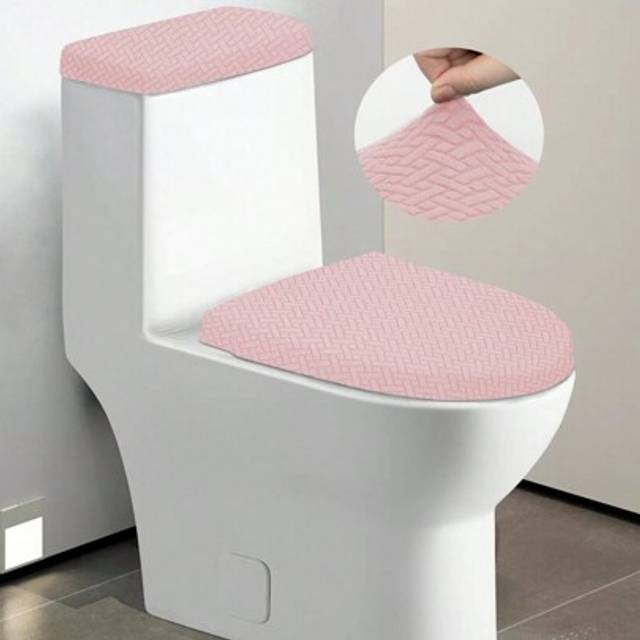 SHEIN 1 Set Solid Color Jacquard Knitted Toilet Lid And Tank Cover, Stretch Toilet Seat Cover Bathroom Decor, Fit Most Toilet Tanks And Lids Summer