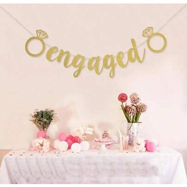 SHEIN Golden &#34;Engaged&#34; Banner With Diamond Ring Design, 1pc Paper Garland For Engagement Party Decorations, Versatile Room Adornment For Special Celebration