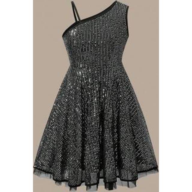 SHEIN Tween Girl Elegant Luxurious Sleeveless Black Sequin Mid-Length Tulle Formal Dress, Suitable For Evening Party, Banquet, Prom, Birthday, Wedding Flowe