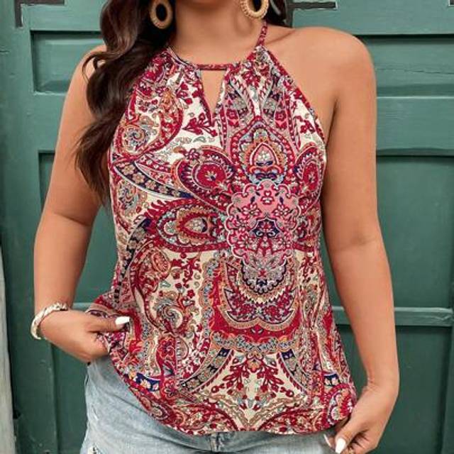 Women Plus Size Modetryckt Camisole Top, Print Daily Casual Ärmlöst linne - Multifärgad (0XL,1XL,2XL,3XL,4XL)
