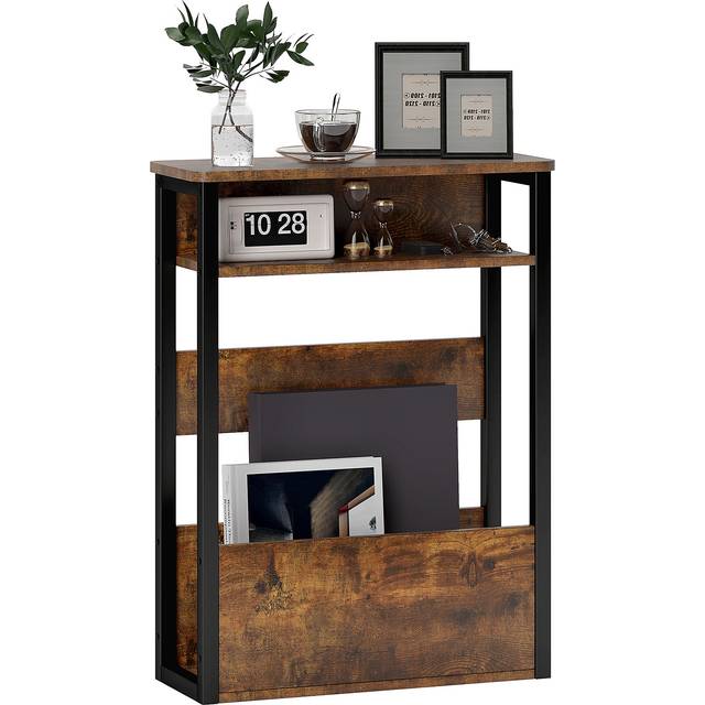 HOMCOM Narrow Side Table with Storage, Bedside End Table, Rustic Brown - brown