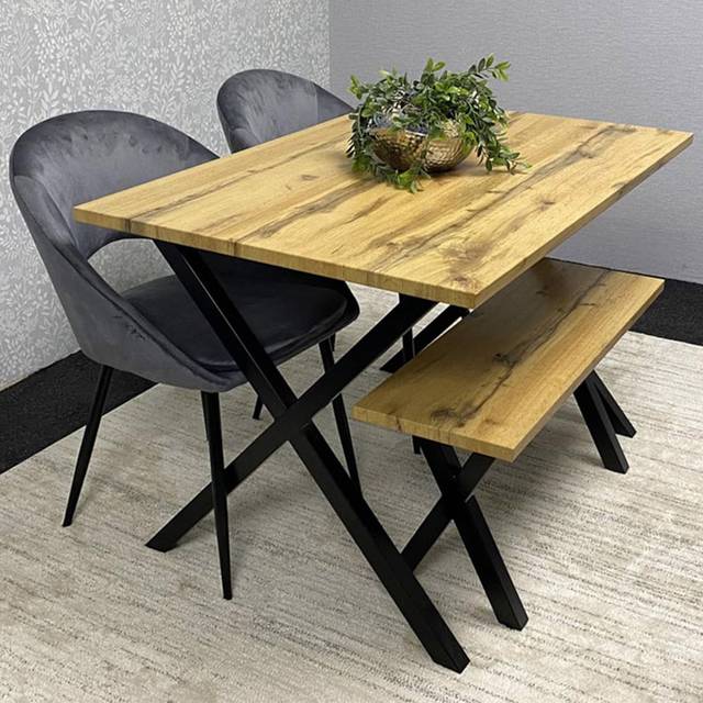 Kosy Koala 4 Seater Grey Velvet Wooden Dining Table Set with Bench - Multi