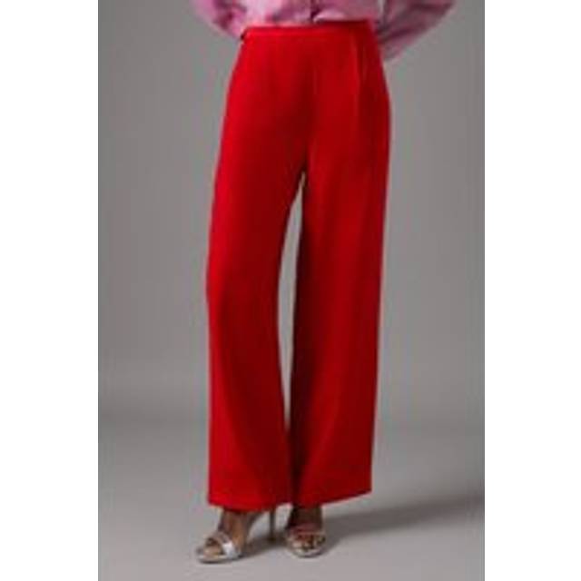 Satin Detail High Waist Trouser - Red - 12