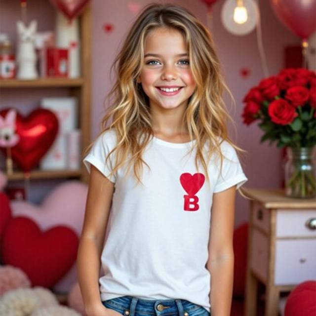 SHEIN Girls Oversized Short Sleeve T-Shirt, Spring/Summer New Arrival, Round Neck Pullover, Loose & Comfortable, Casual Sports, Black Crew Neck, Heart Print