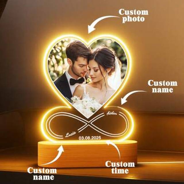 SHEIN Personalized Anniversary Couples Gifts For Women And Men, Custom Acrylic Heart Picture Frame With Photo, Custom Acrylic Spotify Plaque With Night Ligh
