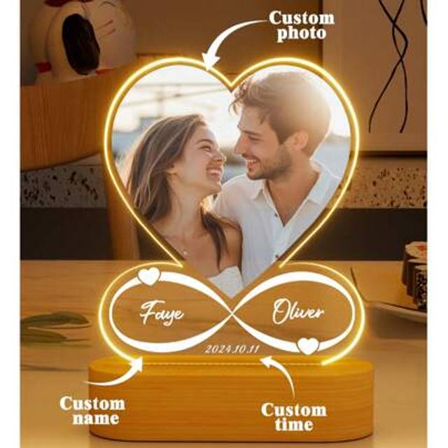 SHEIN Personalized Anniversary Couples Gifts For Women And Men, Custom Acrylic Heart Picture Frame With Photo, Custom Acrylic Spotify Plaque With Night Ligh